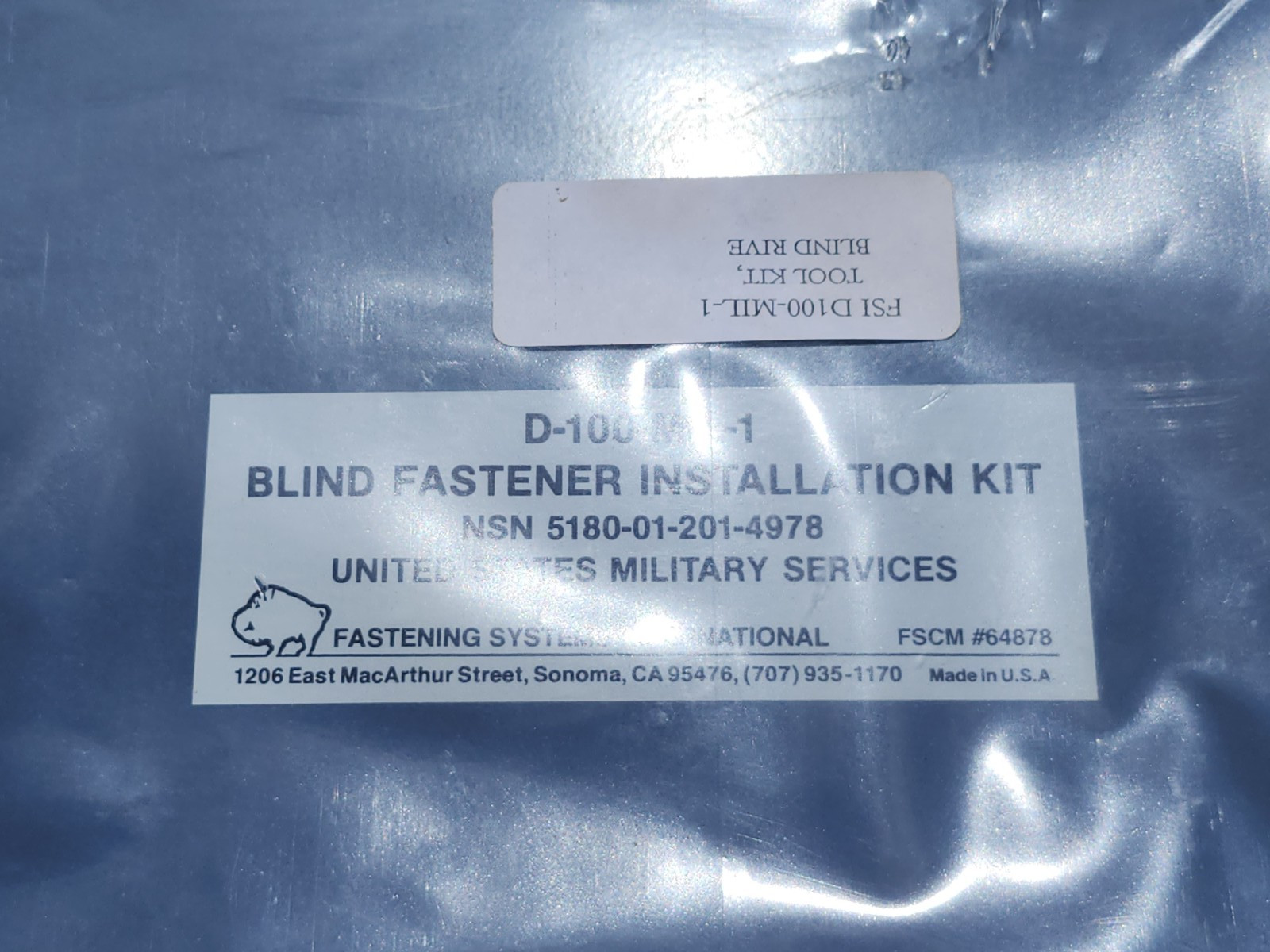 FSI D-100-MIL-1 Hydraulic Blind Riveter Gun Fastener Kit aviation New Old Stock