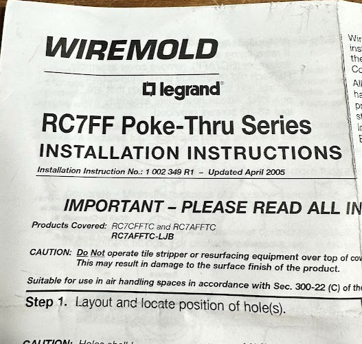 Legrand Wiremold Feed Poke Through Devices Furniture Kit, Black, Multi-Service