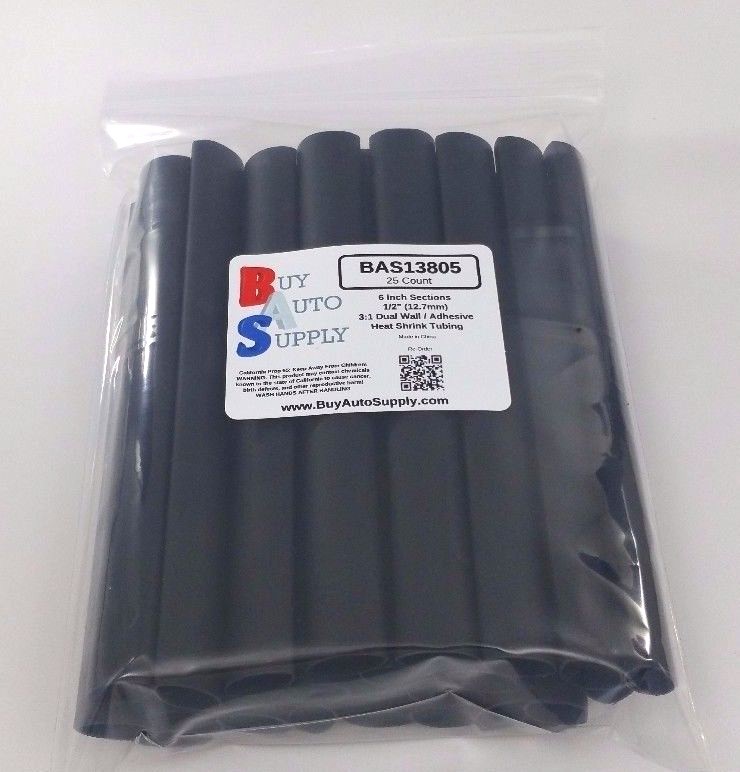 (25 6″ Pcs) 1/2″ / 12.7mm Black Adhesive Lined Dual Wall 3:1 Heat Shrink Tubing