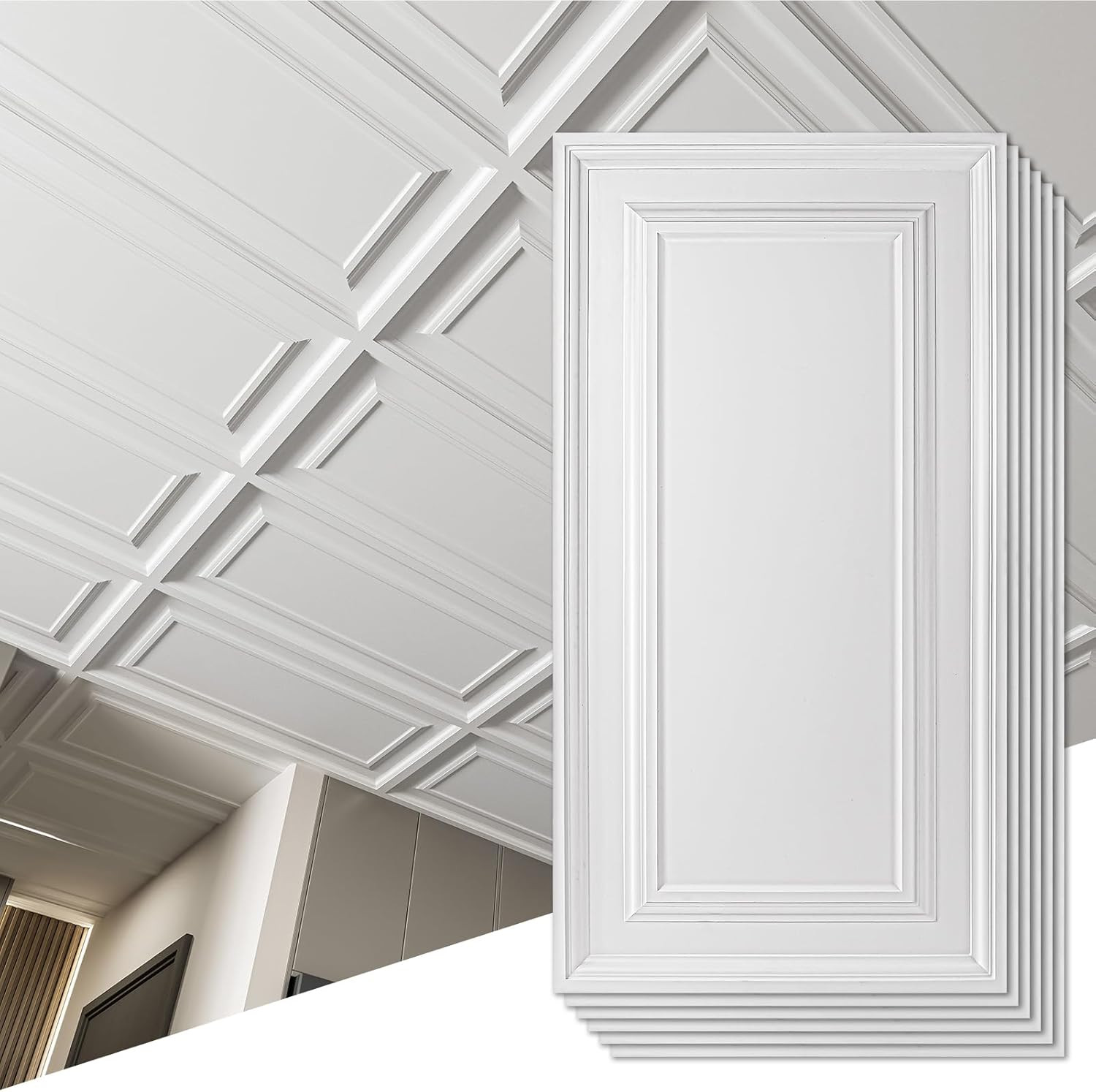 12-Pack 2×4 Ft PVC Drop Ceiling Tiles for Basement, Kitchen, Bathroom