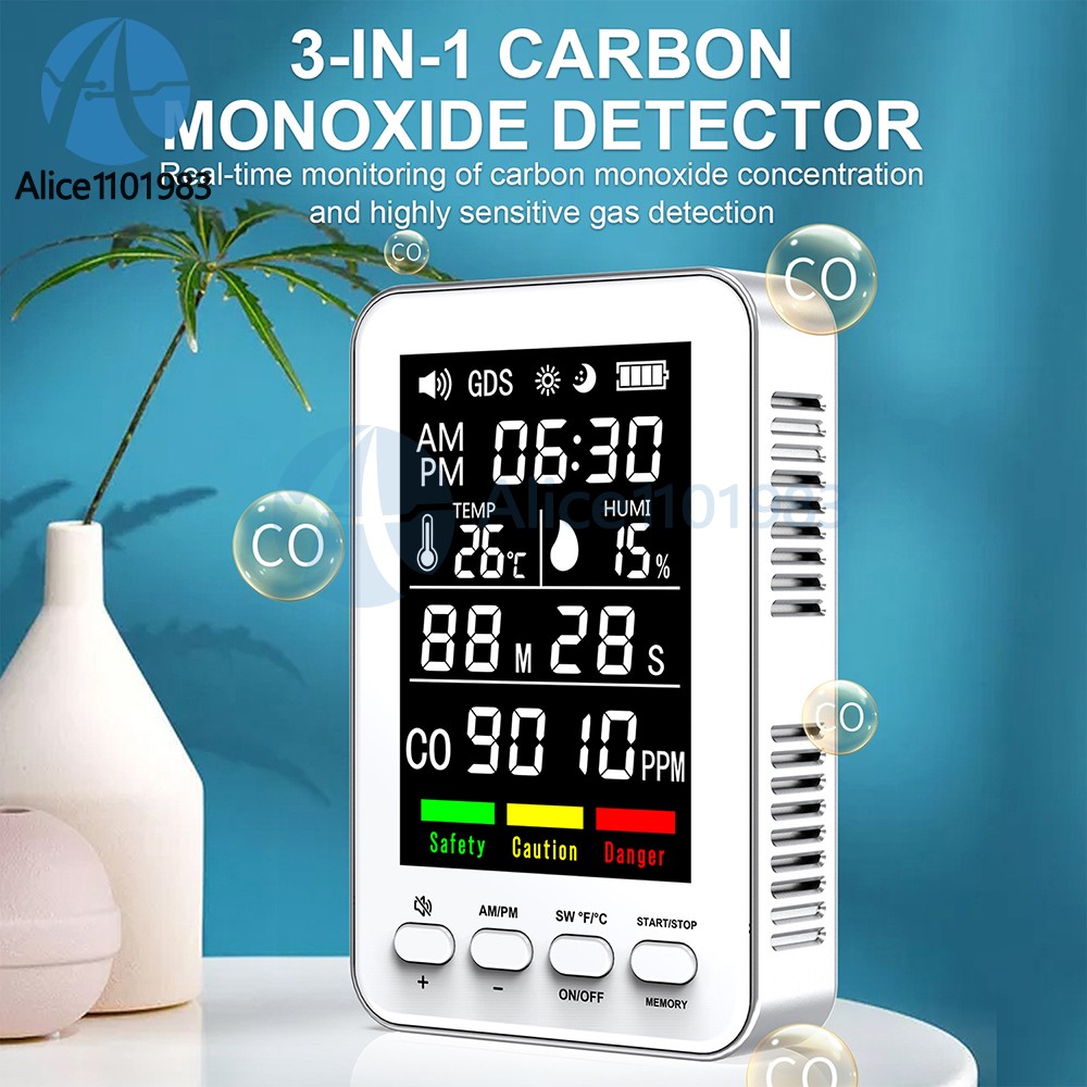 5-in-1 Portable Carbon Monoxide Alarm Temperature Humidity Air quality Tester