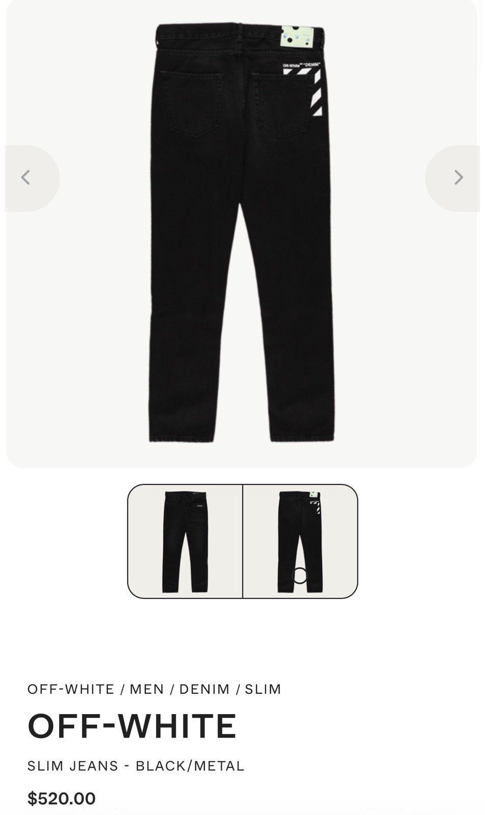 OFF-WHITE Virgil Abloh Diagonal Pocket Slim Jean Black Men’s Size 32 OMYA011E20