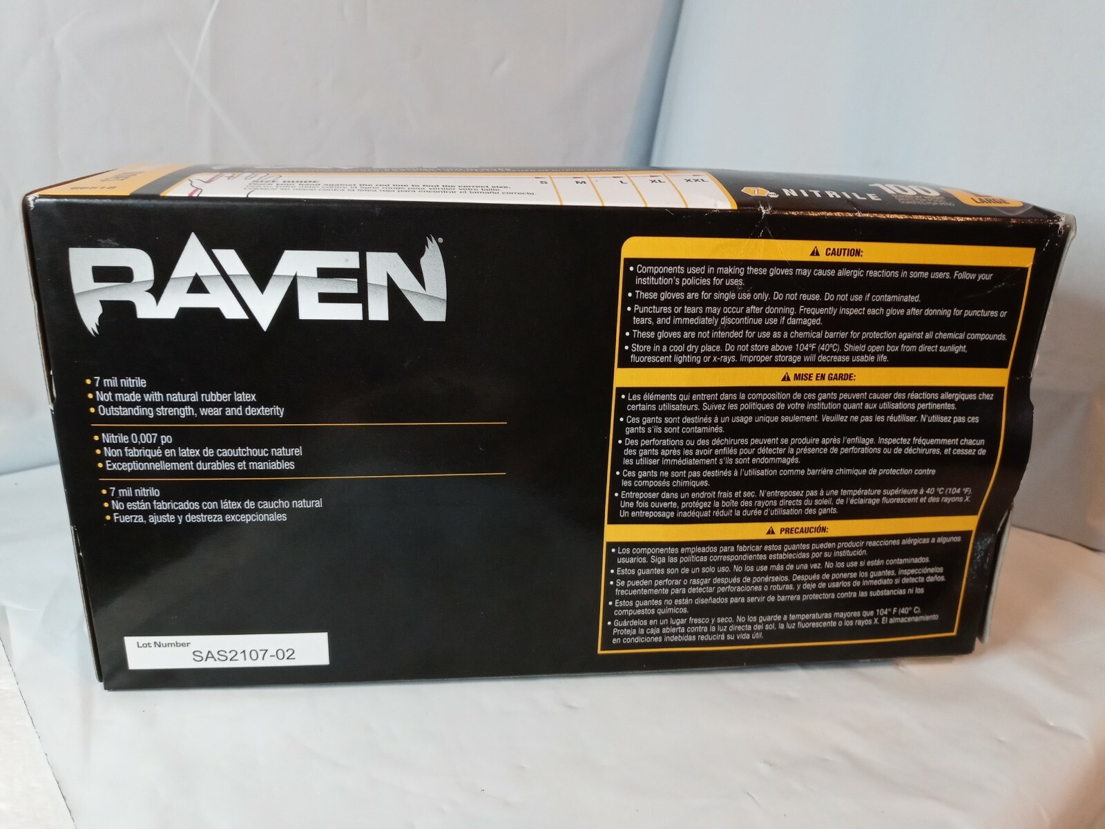 100/Box SAS Safety Raven Black 6 MIL Nitrile Exam Gloves Large 66518 New