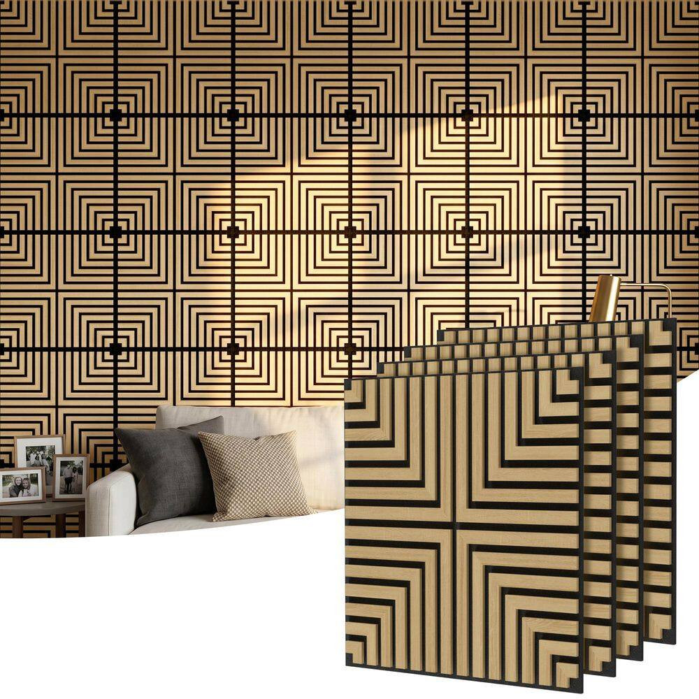 Oak 0.7 In. X 1.97 Ft. X 1.97 Ft. Geometric Acoustic Decorative Wall Paneling (4