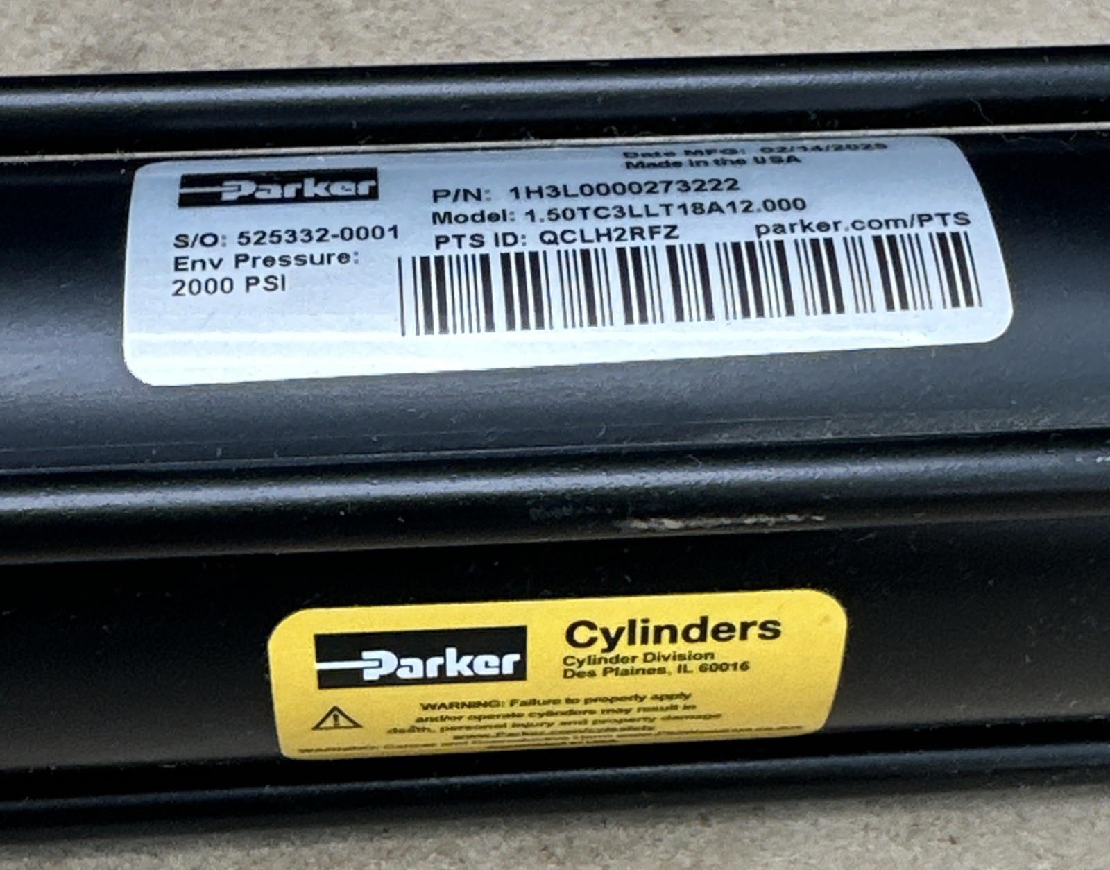 PARKER 1H3L0000273222 / 1.50TC3LLT18A12.000 Hydraulic Cylinder 1.5”x12” 2000PSI