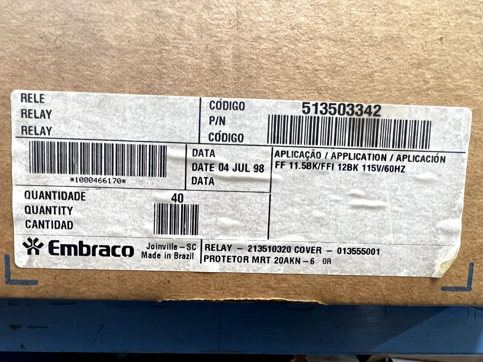 EMBRACO FF11.5BK / FFI 12BK [513503342] RELAY OVERLOAD STARTER COMBO