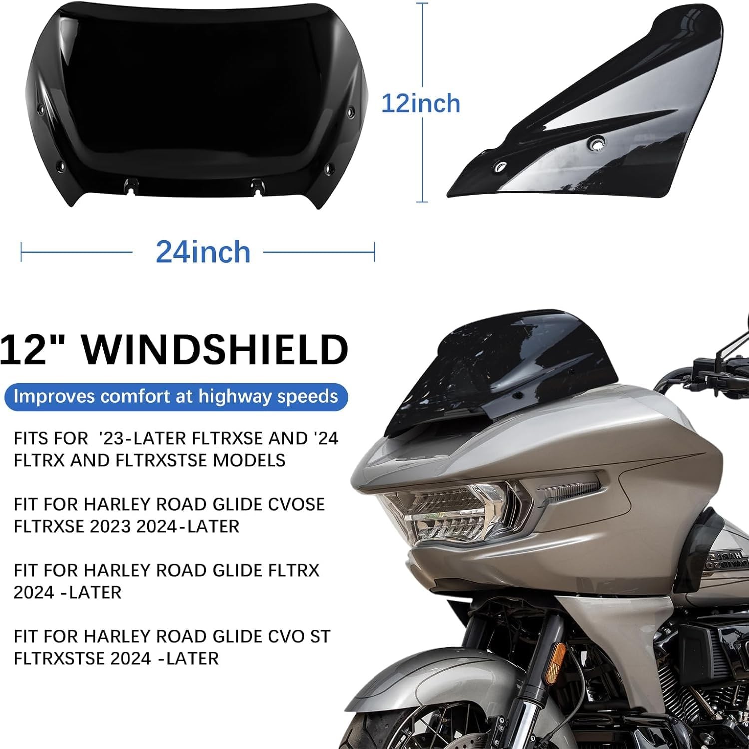14in Wave Windshield for Harley Street Glide 2023-2024 Clear