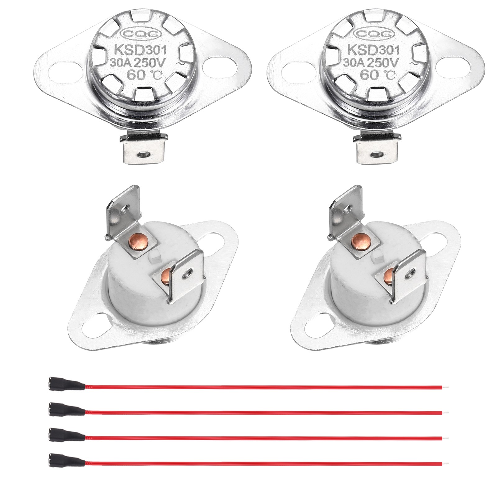 2 Pcs KSD301 Thermostat 60°C/140°F 30A NC Snap Disc Temperature Switches