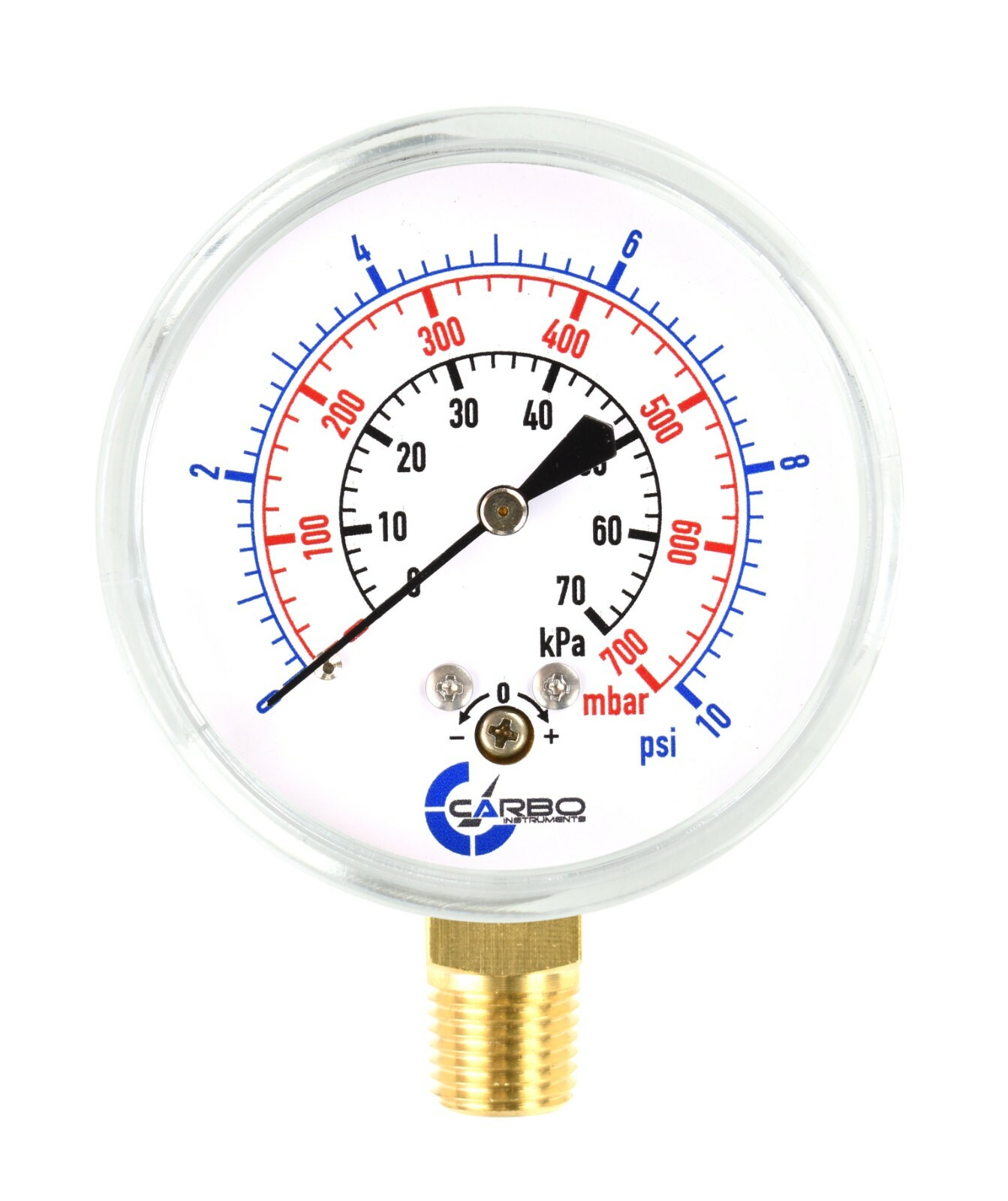 2-1/2″ Capsule Diaphragm Pressure Gauge 10 PSI 1/4″ NPT Low Mnt, Adjustable Zero