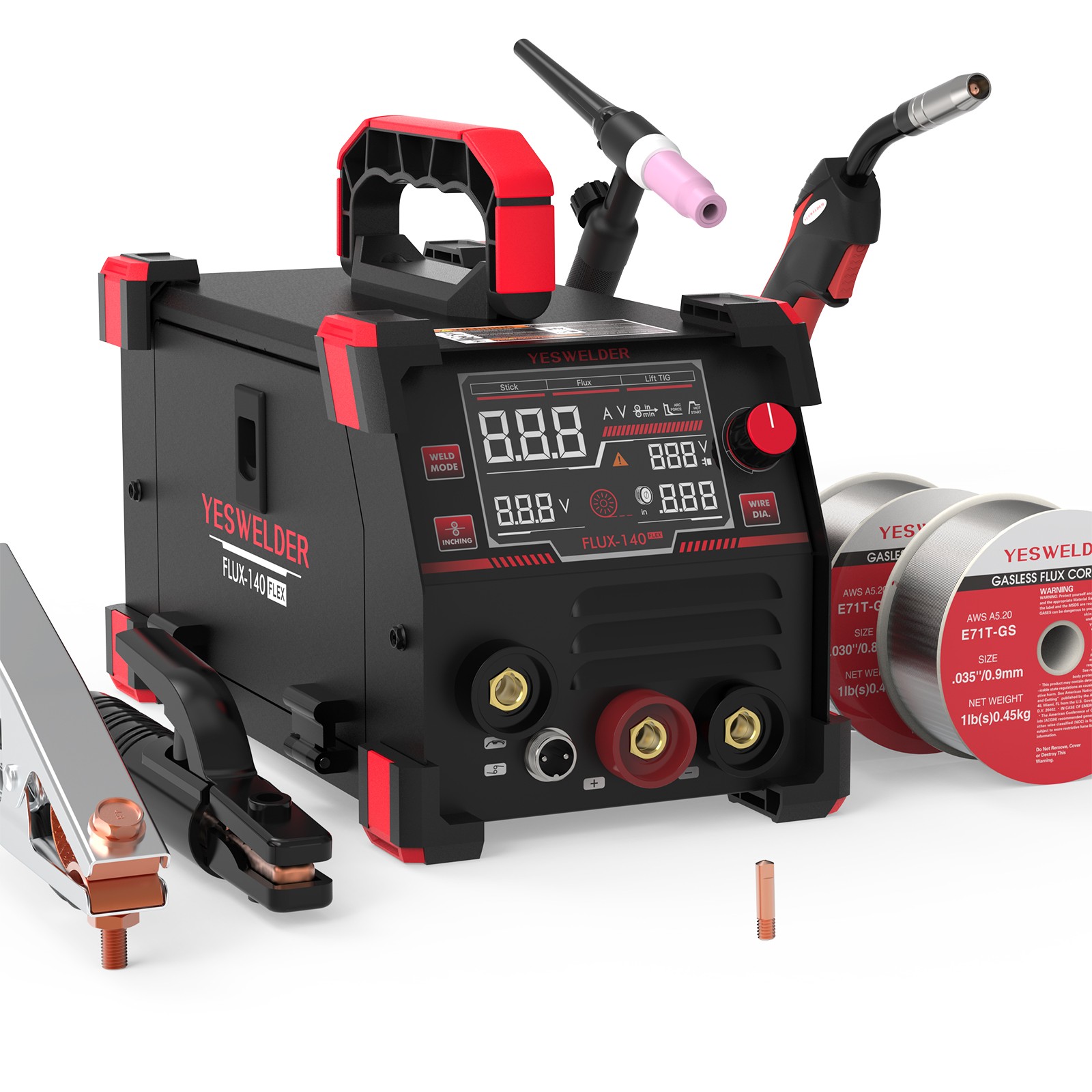 140A 110V Flux Core Gasless MIG/Lift TIG/Stick 3-in-1 Digital Display Welder