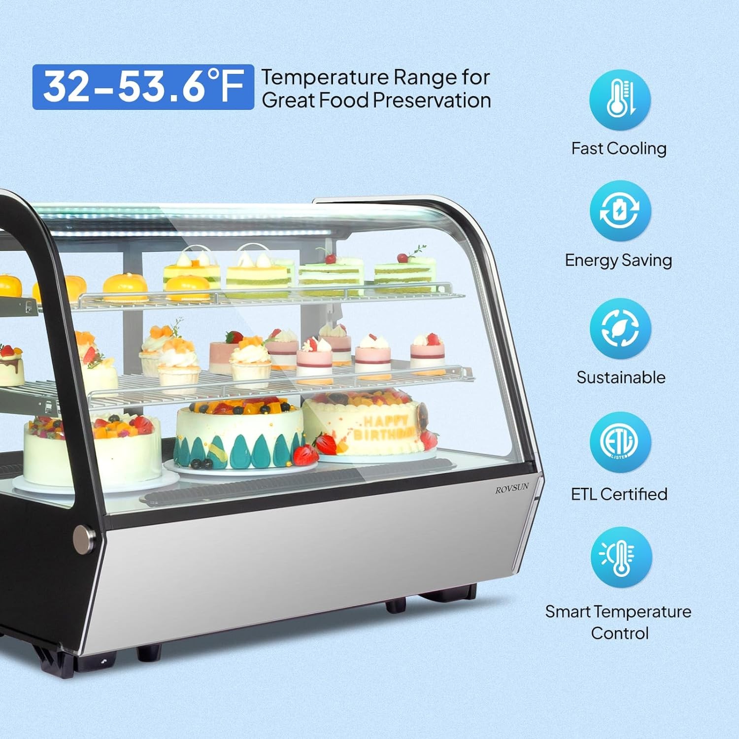 Refrigerated Display Case, 5.7 Cu.Ft./160L, Countertop Pastry Display Showcase