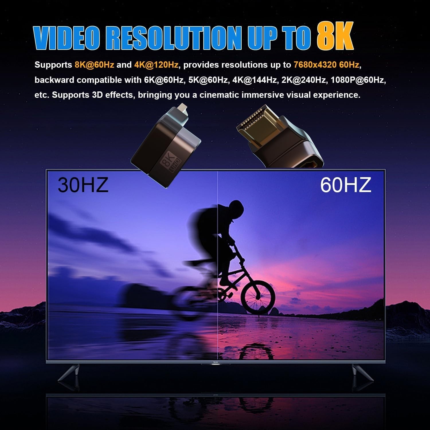 8K@60Hz Right Angle HDMI Adapter, 90 Degree and 270 Degree HDMI Adapter (2 Pack)