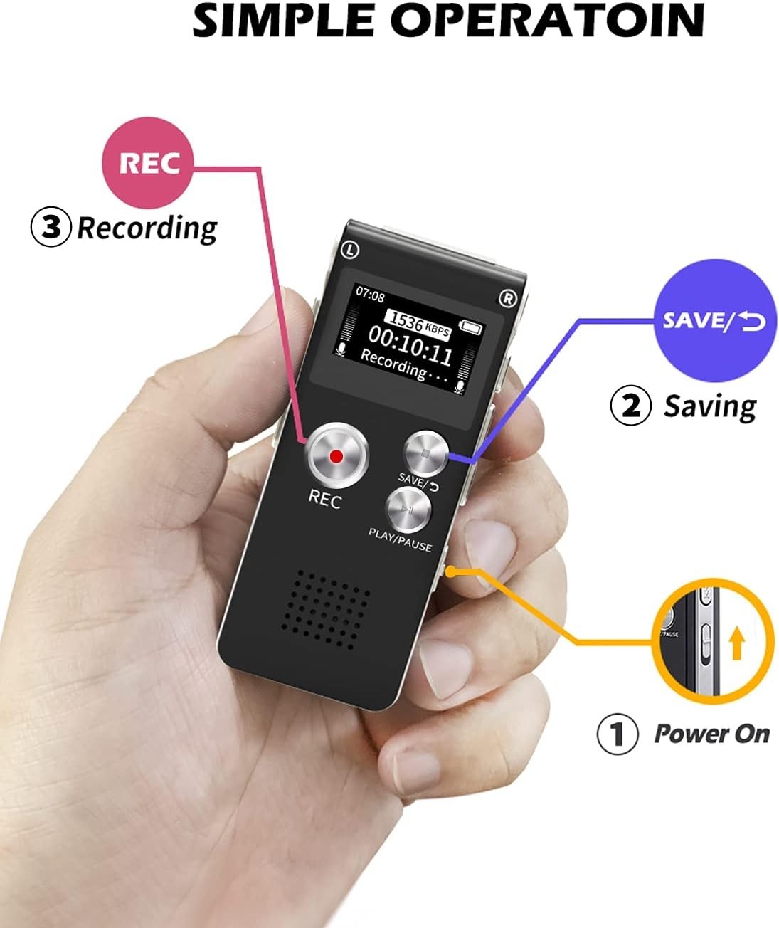 High-Quality Digital Voice Recorder – 1536kbps with Voice Activation & Playback
