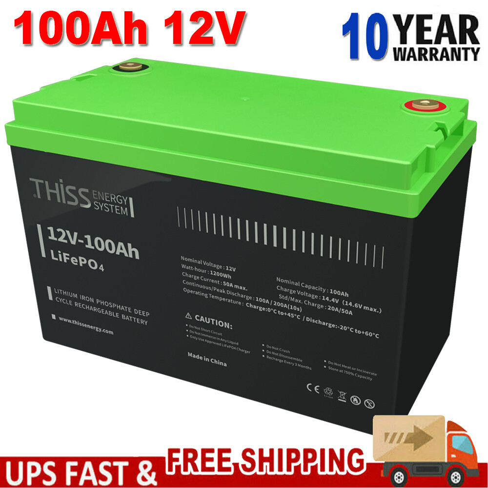 100Ah LiFePO4 Deep Cycle 12V Lithium Ion Battery For Solar RV Boat Off-Grid Cart