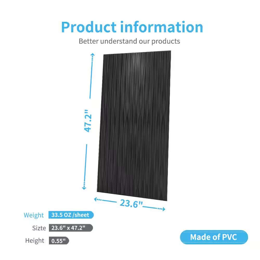 0.04 In. X 47.2 In. X 23.6 In. Black PVC Decorative Wall Paneling for Interior W