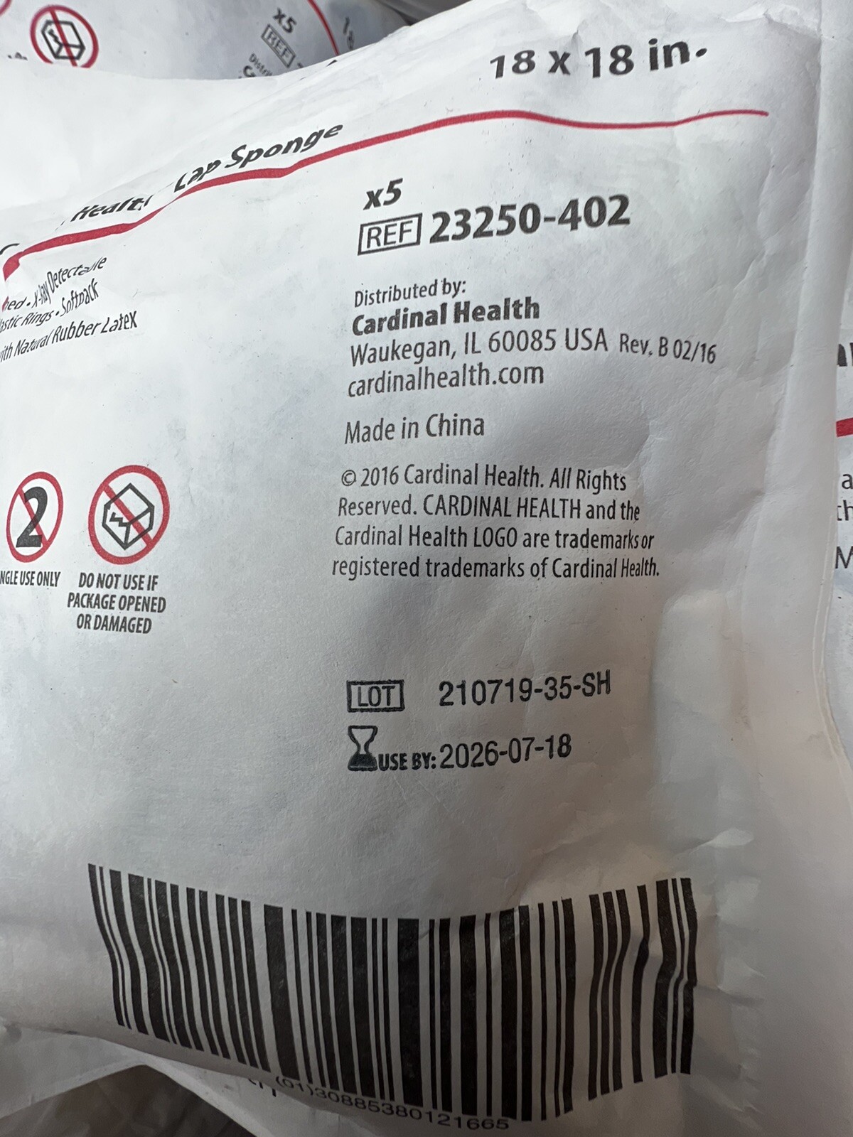 Cardinal Health Lap Sponge 18”x18” 23250-402 EXP 2026-07-18 Lot of 9