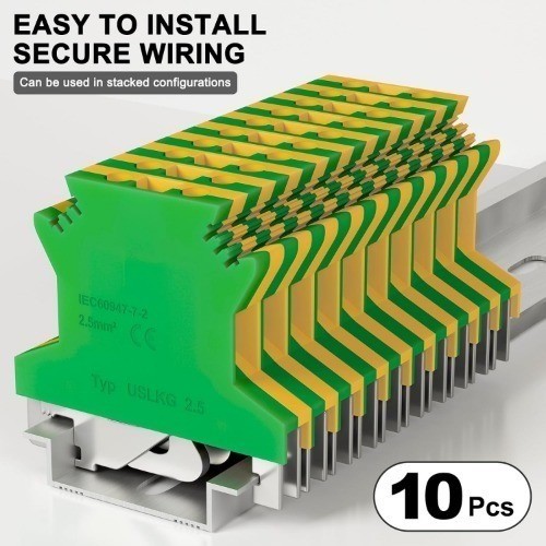 10 Pcs USLKG2.5 DIN Rail Mounted Terminal Block