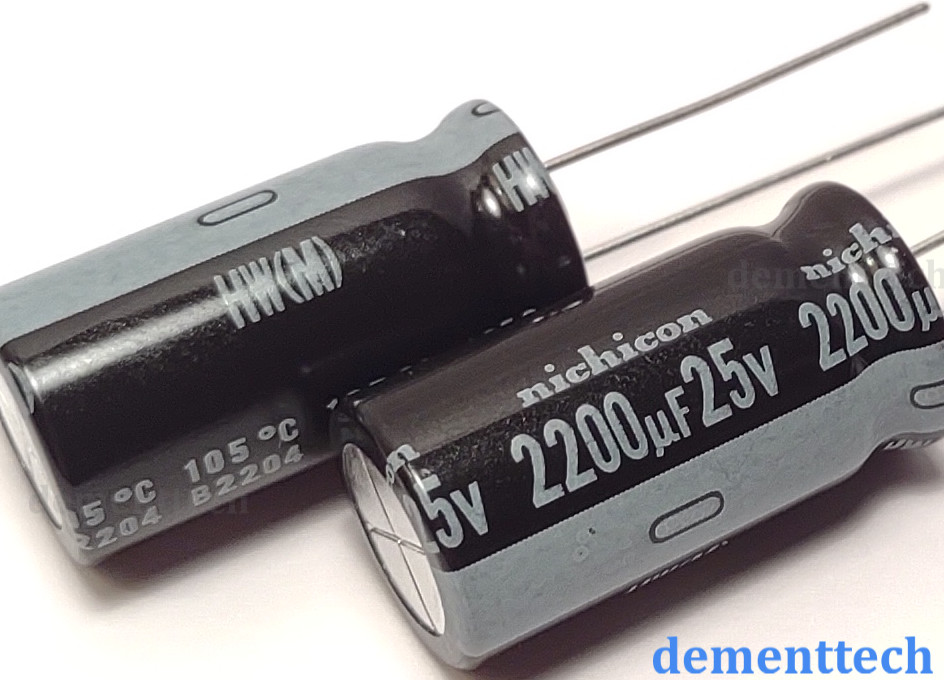 2x Nichicon HW 2200uF 25V High Endurance Low-ESR 105C radial capacitor 12.5x25mm