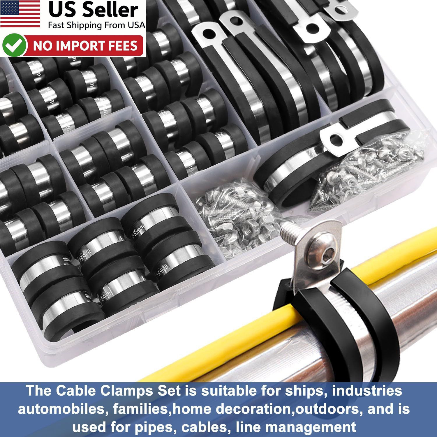 Taiss 222PCS Stainless Steel Cable Clamps Kit Rubber Cushion Pipe Clamps FROMUSA
