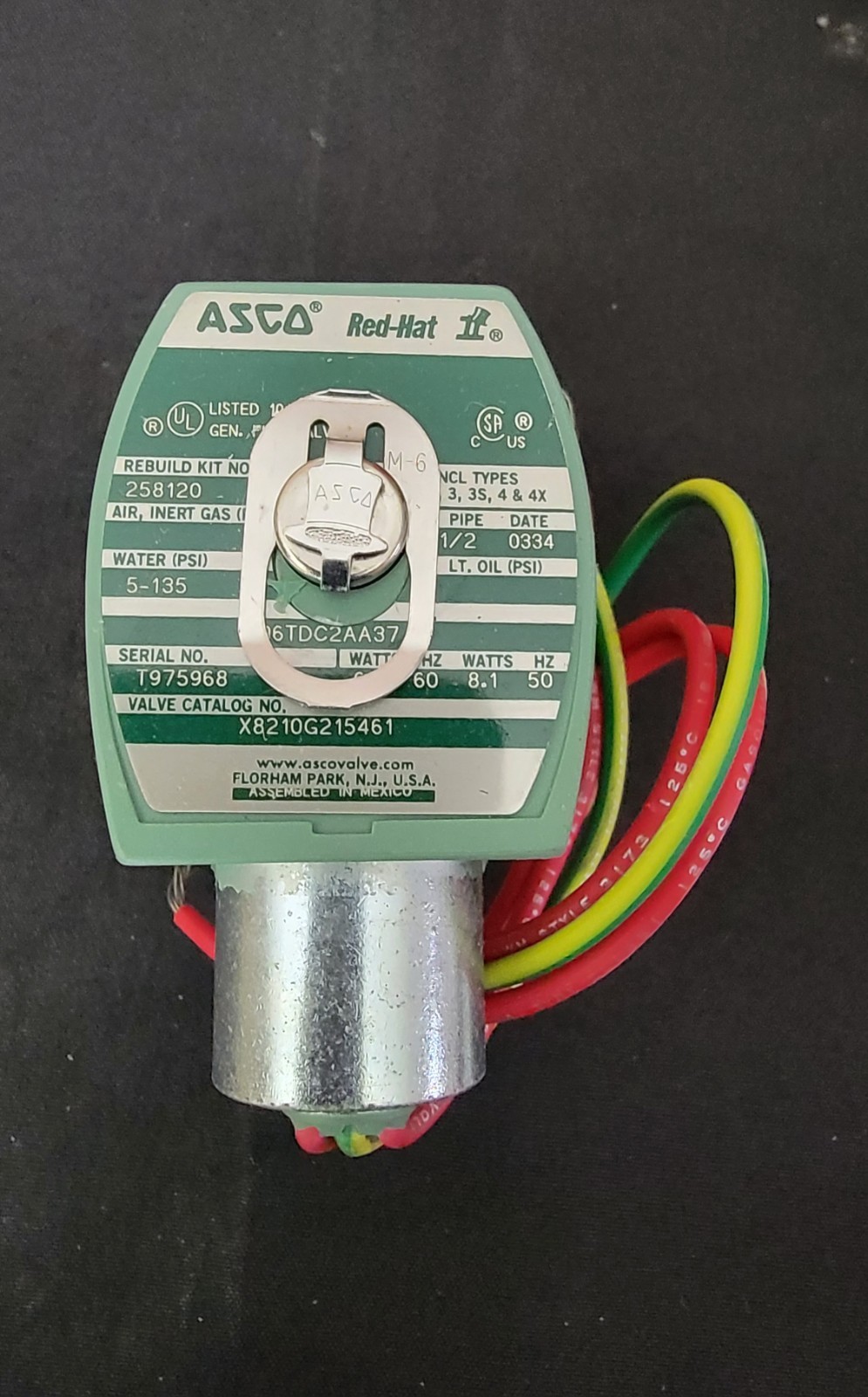 ASCO X8210G215461 Solenoid Valve, Red-Hat