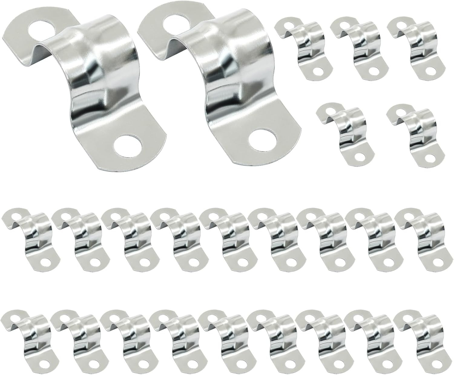 25 Pack M10 Rigid Pipe Strap, 3/8 Inch Stainless Steel Two Hole Cable Strap, U B
