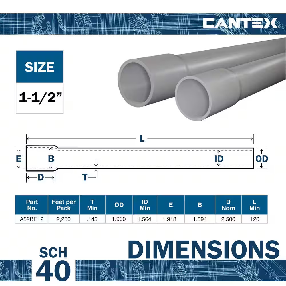 1-1/2 In. X 10 Ft. Gray Non-Metallic PVC Schedule 40-Conduit