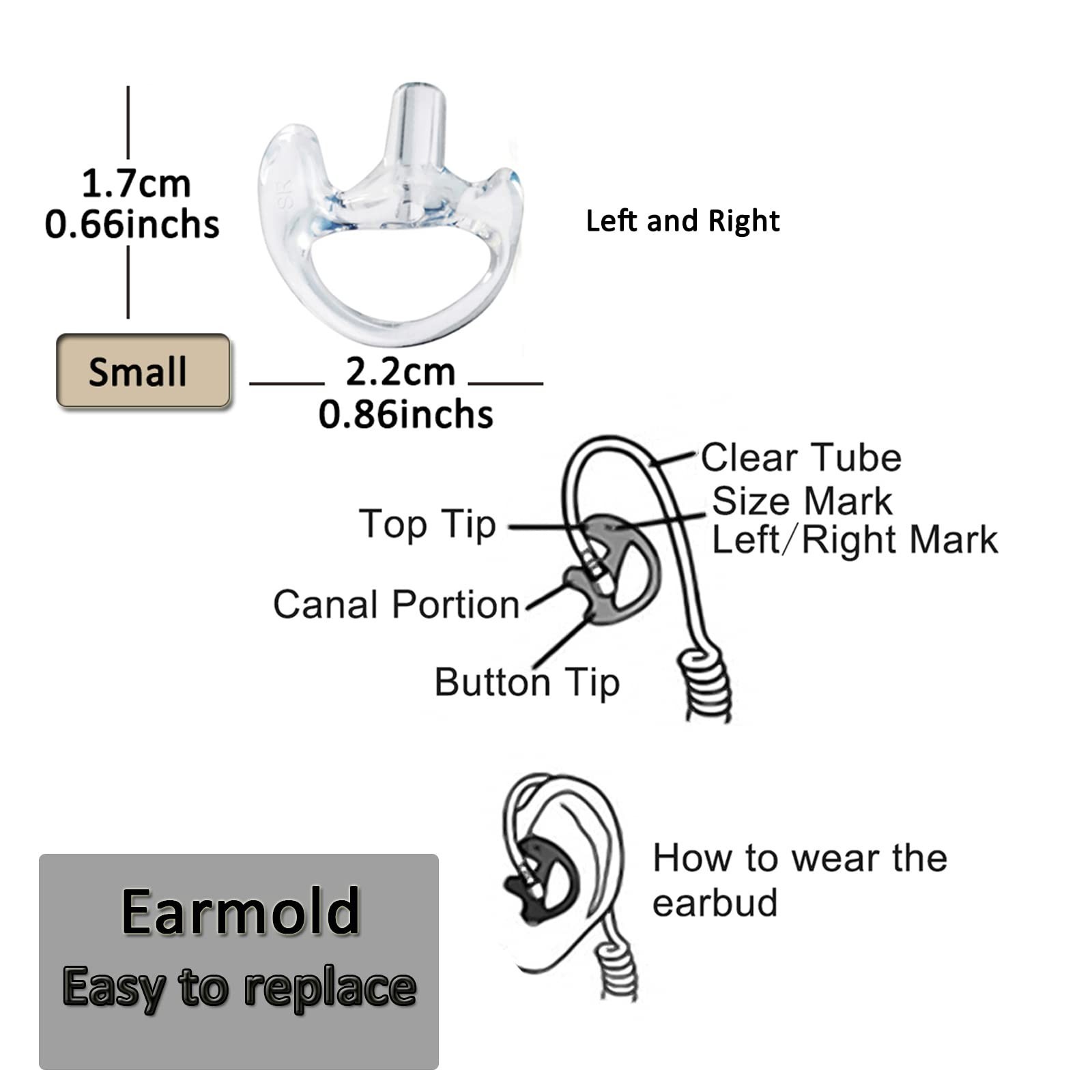 HYS Soft Flexible Open Ear Insert Ear Buds Small Earmold for Walkie Talkie Ai…