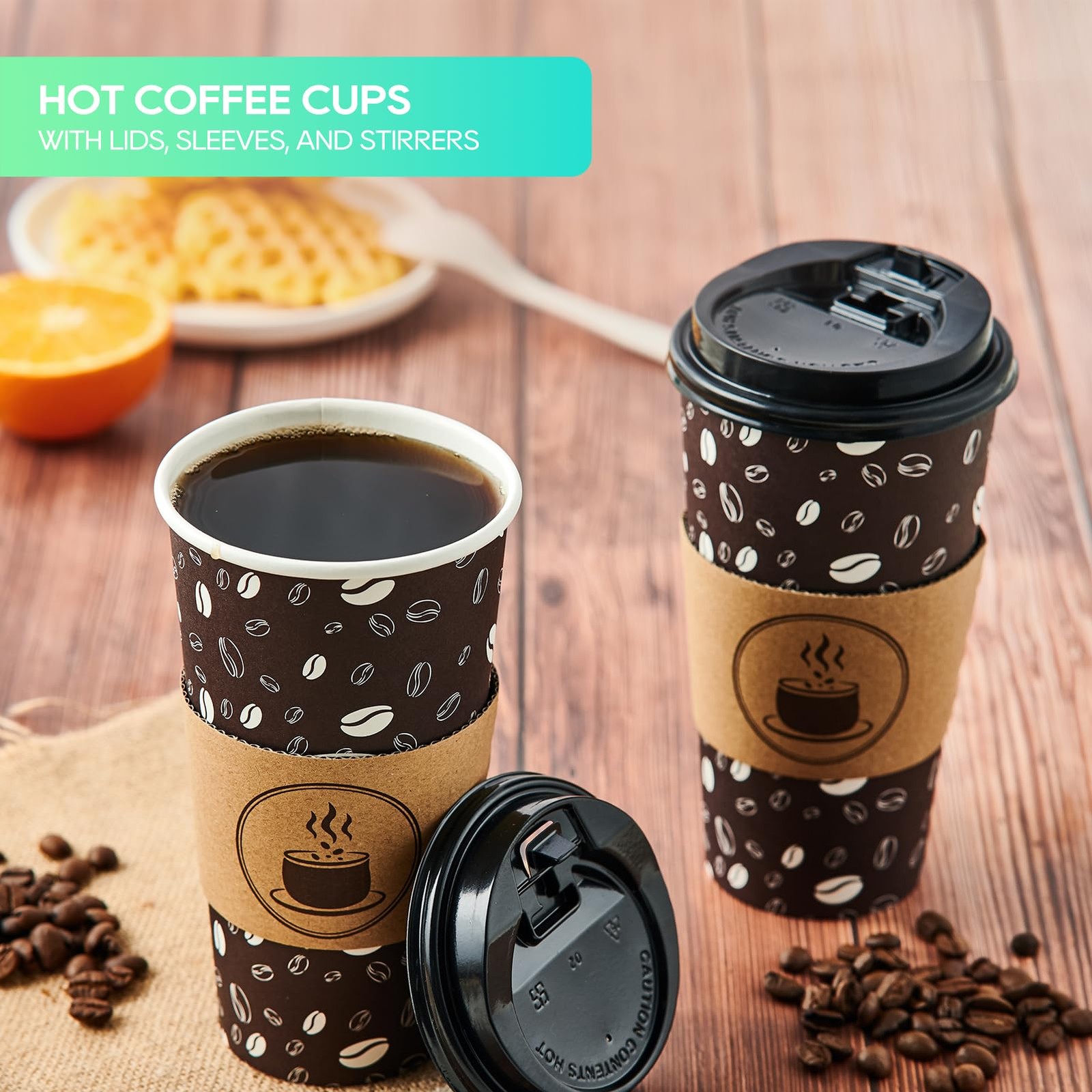 JOLLY PARTY Disposable Coffee Cups with 50 Count (Pack of 1), Dark Brown-20oz