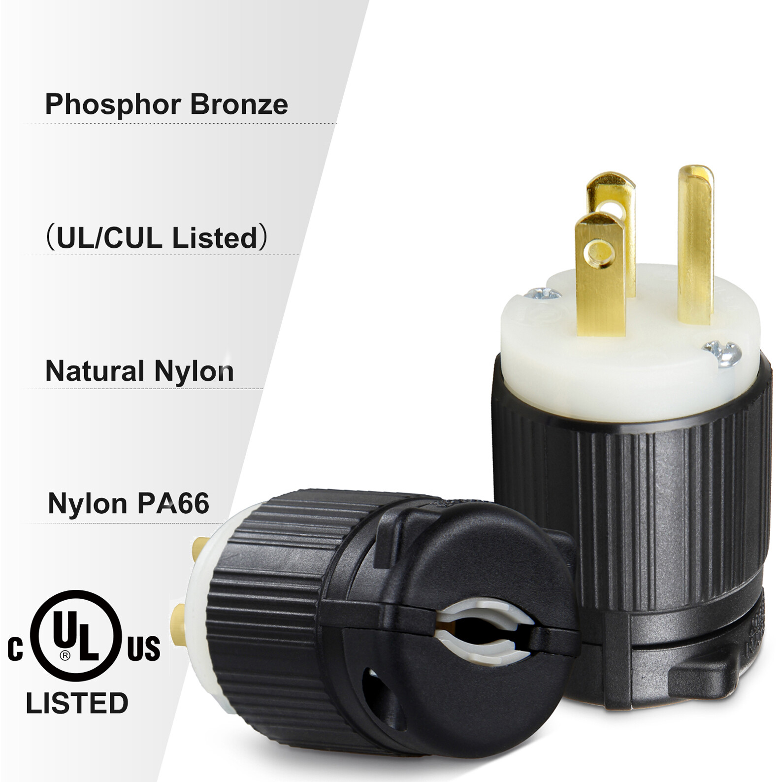 Straight Blade Plug NEMA 5-15P AC 15A 125V, 2 Pole, 3 Wire Male Connector 2 Pack