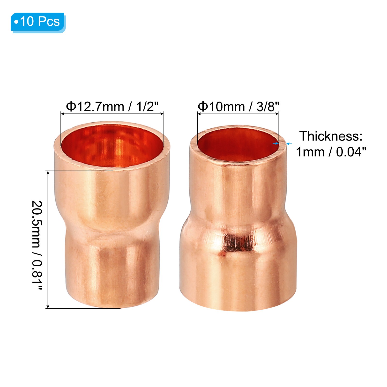 10PCS 1/2″ to 3/8″ ID Copper Reducer 99.9% Pure Copper Coupling Pressure Fitting