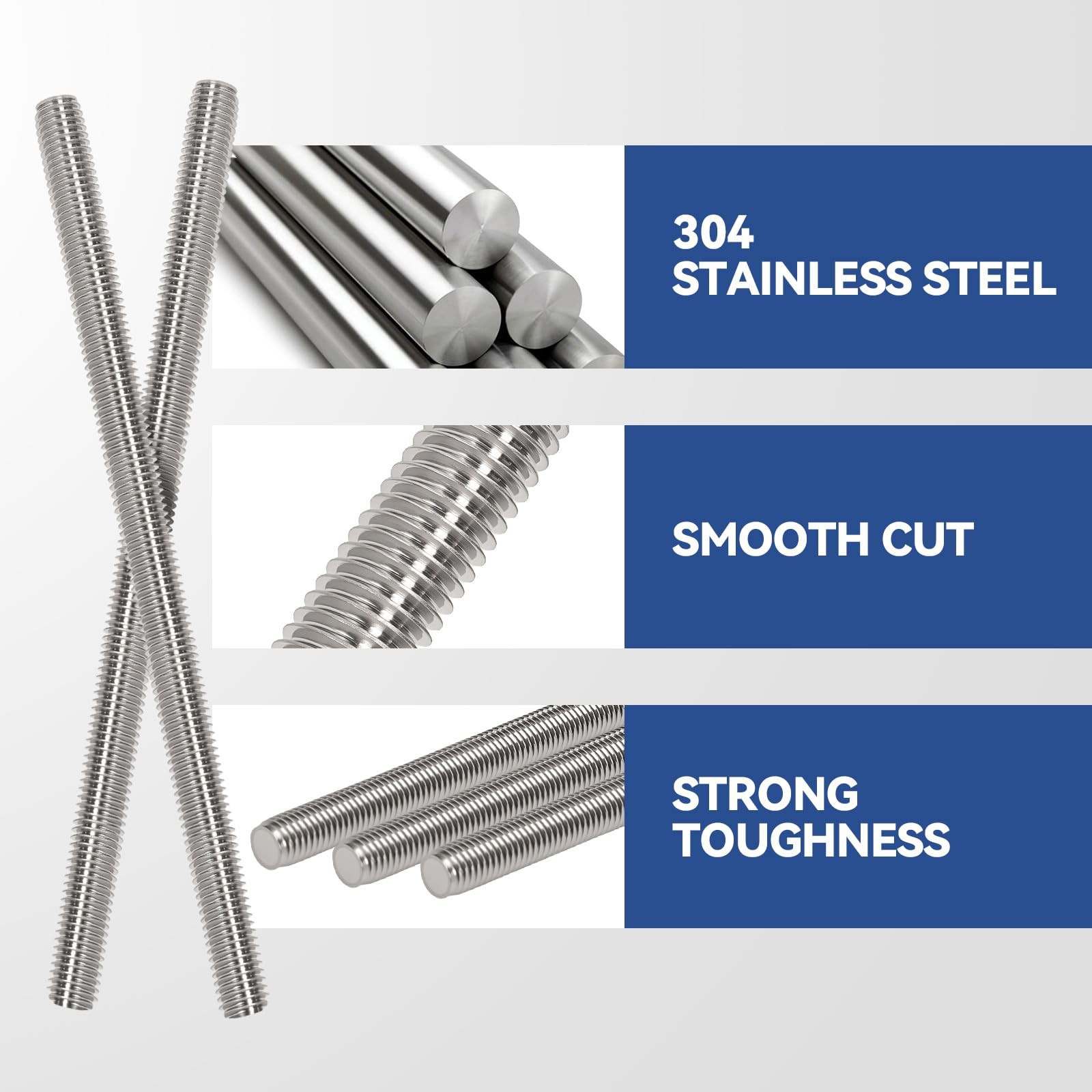 8 Pcs 304 Stainless Steel M10 Fully Threaded Rod12″305mm Long Threaded RodRig…