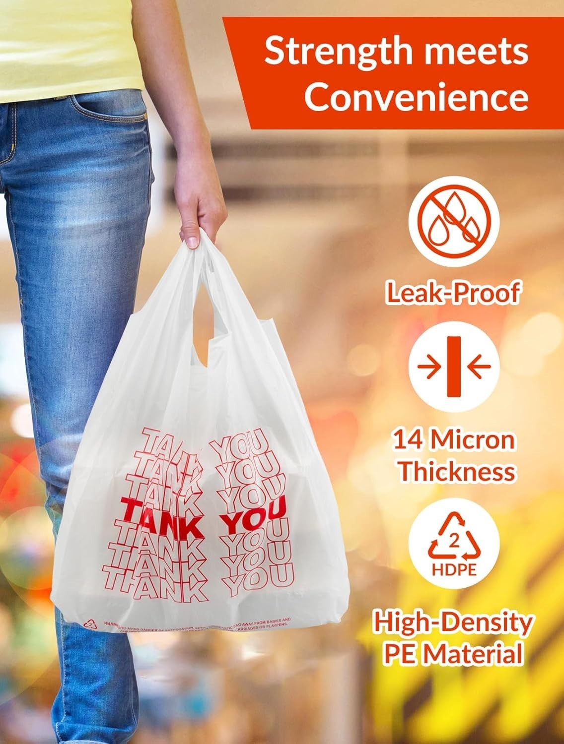 Versatile 500 Count Thank You Plastic Bags – 12″ x 6″ x 22″ for Retail & Takeout