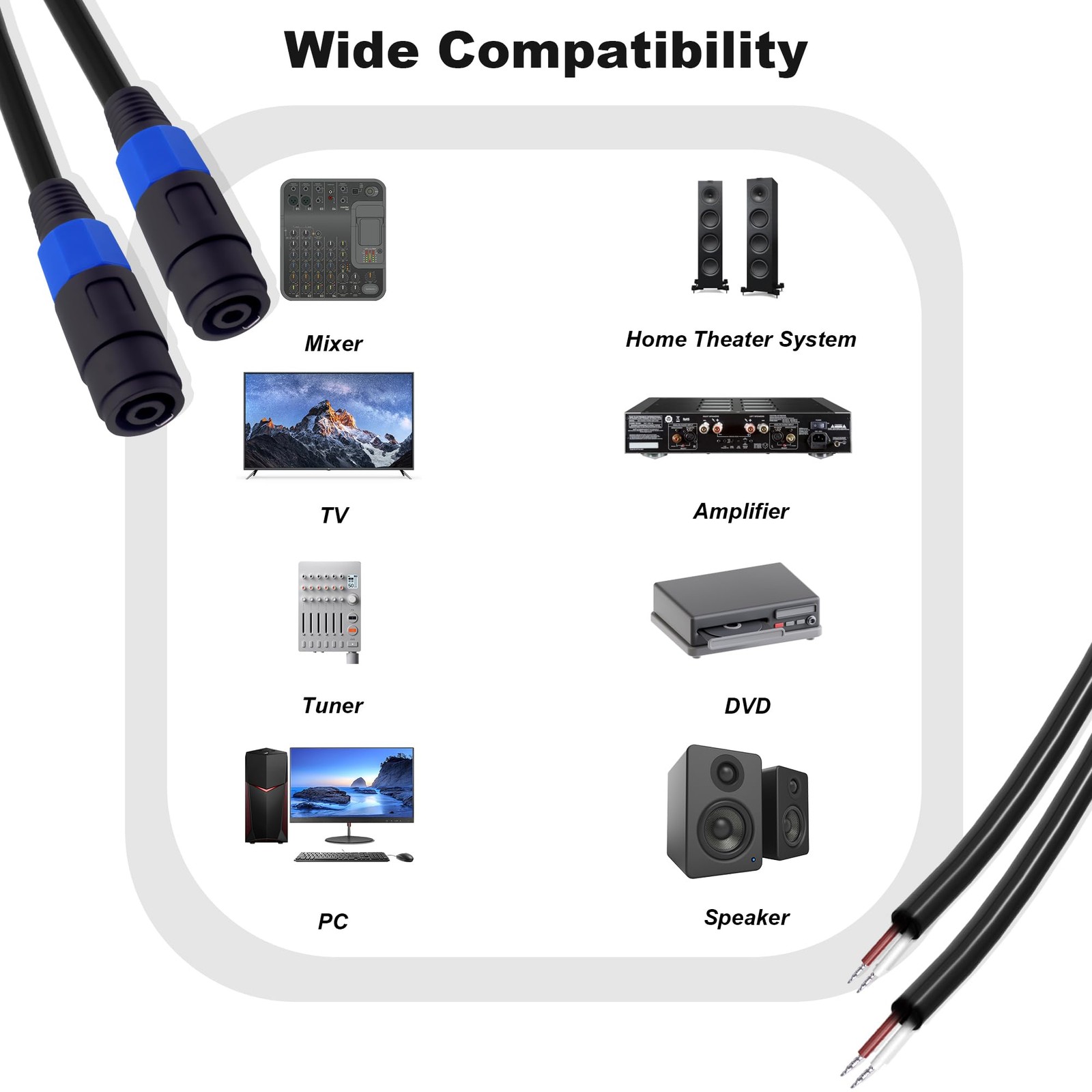 Speakon Speaker Female Bare Wire Cable Open End, Speakon Connector Adapter to