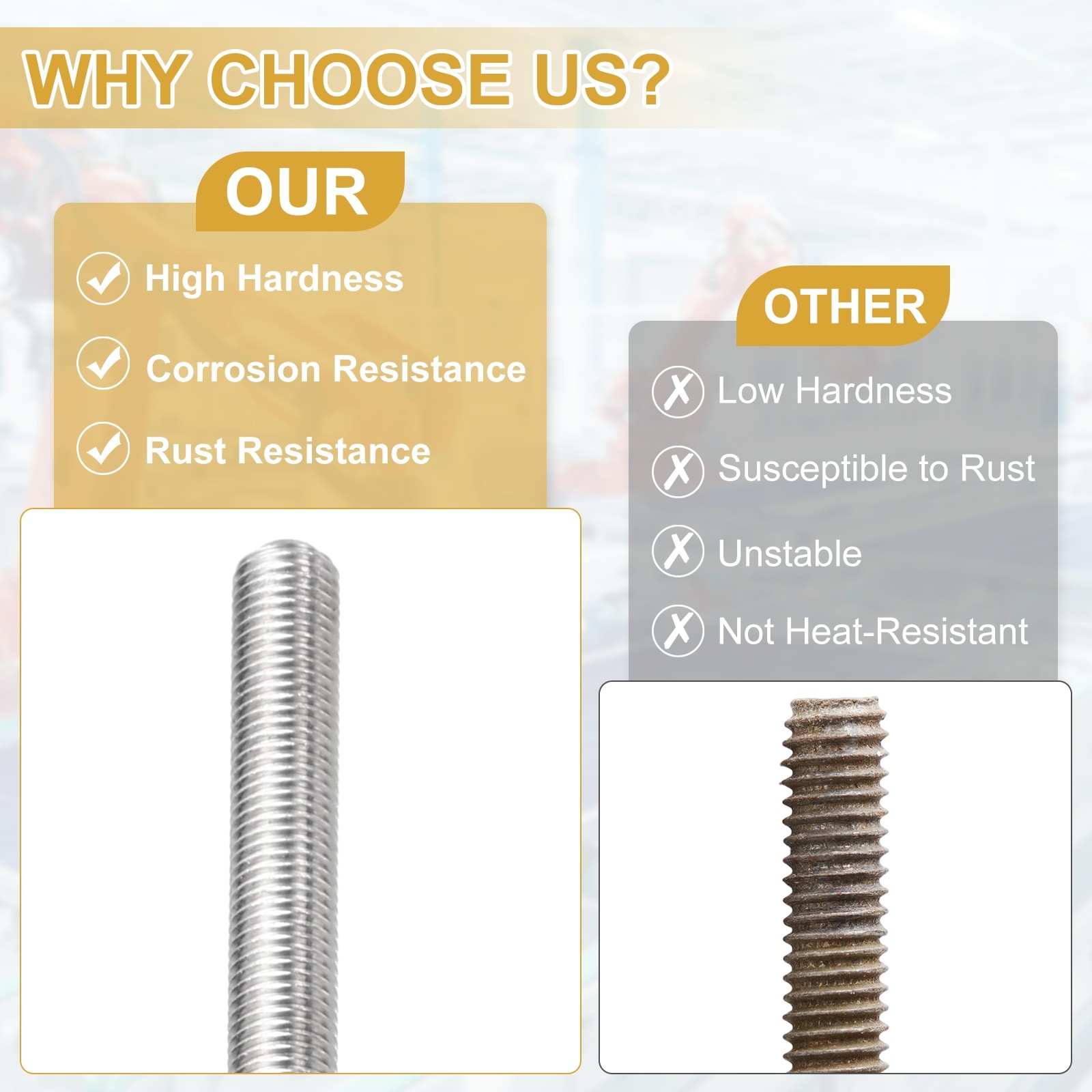 M14x1.5mm 200mm 304 Stainless Steel Fully Threaded Rod