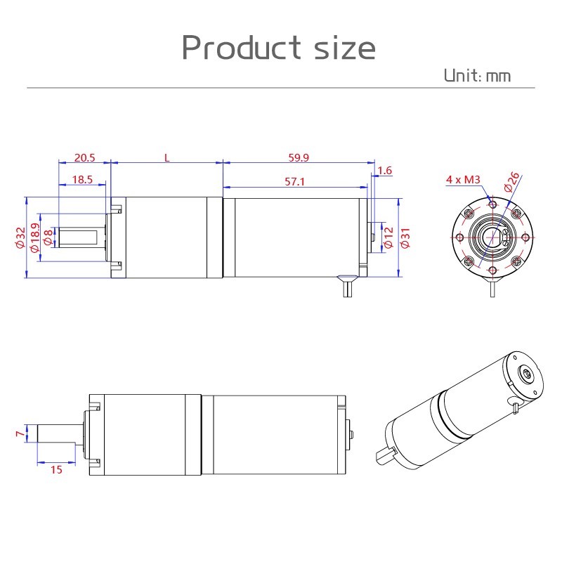 32GP-31ZY Planetary Brushed Motor DC 12V24V Forward And Reverse Speed Regulation