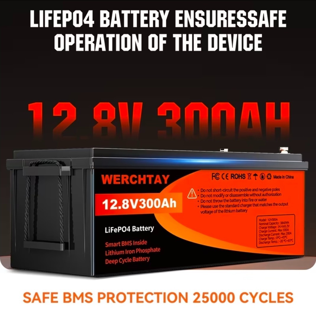 12V 300AH LiFePO4 Lithium Battery 15000+Cycles 200A BMS Solar Off-grid RV 3.8kwh