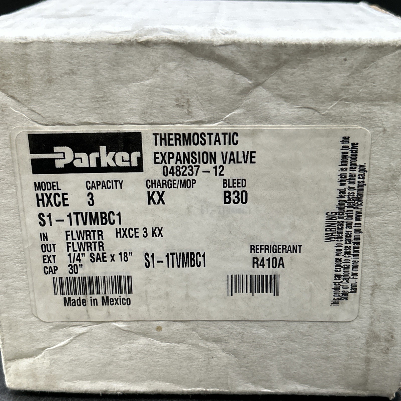 Parker S1-1TVMBC1 HXCE 3 KX B30 Thermostatic Expansion Valve