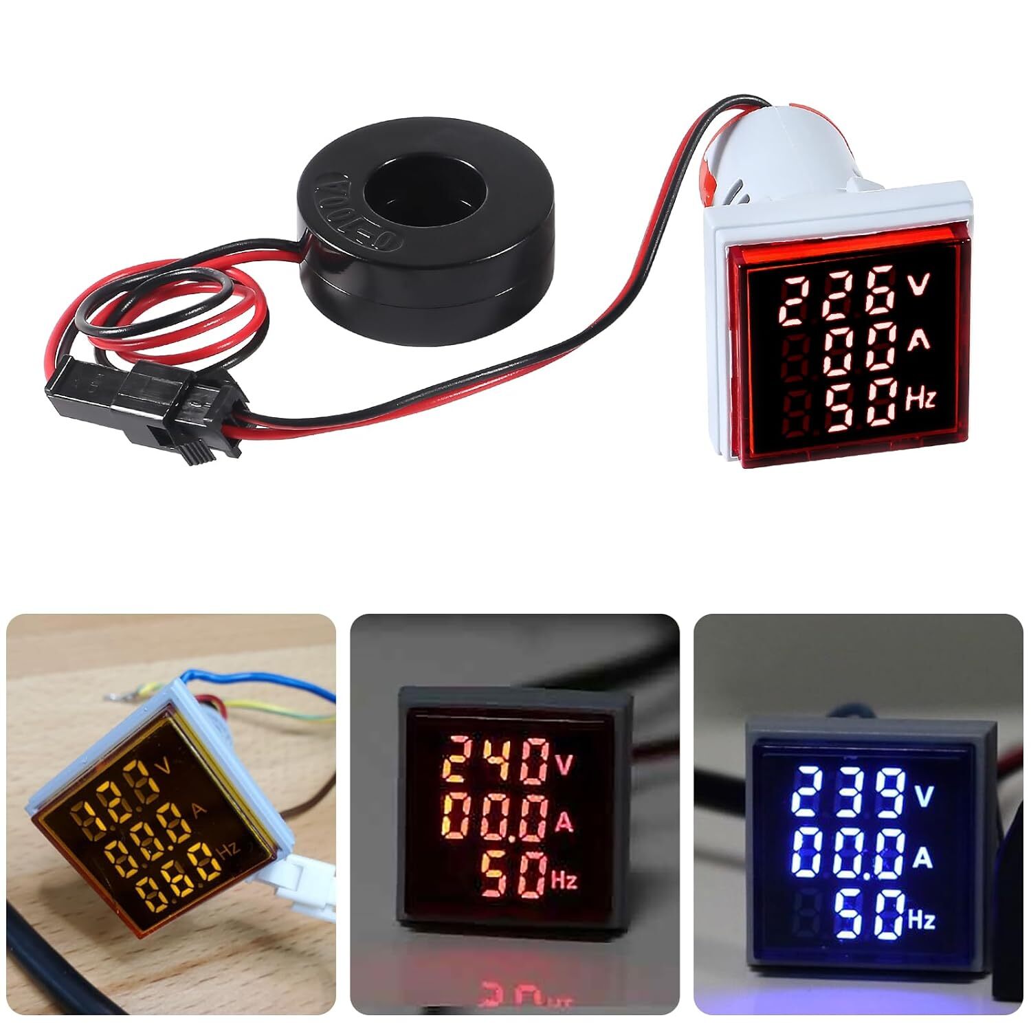 3 in 1 60-500V 0-100A AC Digital Ammeter Voltmeter LED Digital Tube Screen Red