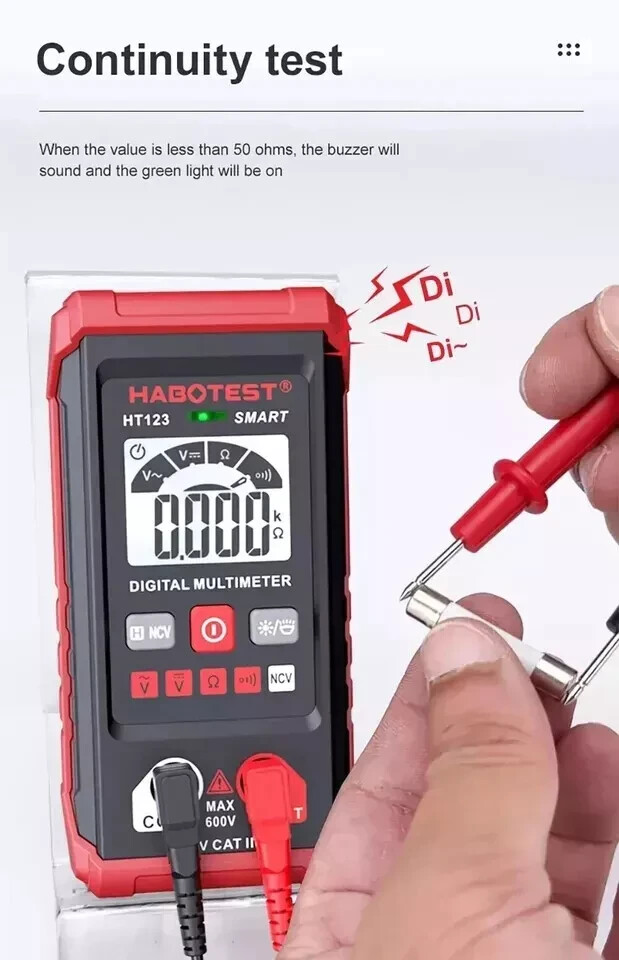 HABOTEST HT123 Digital Multimeter Smart Voltmeter Ohmmeter AC DC Meter Tester US