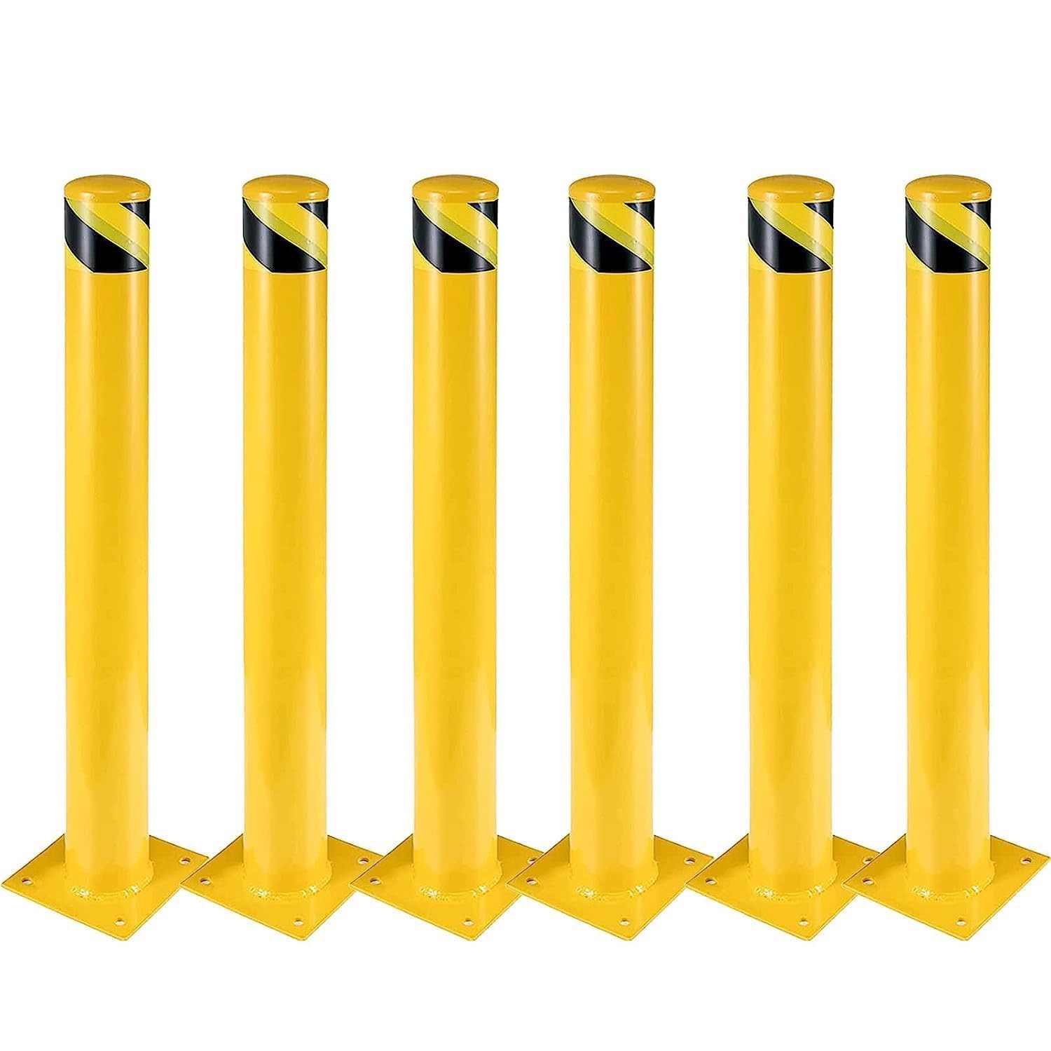 6-Pack 48 Inch Steel Safety Bollards, 4.5 Inch Diameter Parking Bollard Post