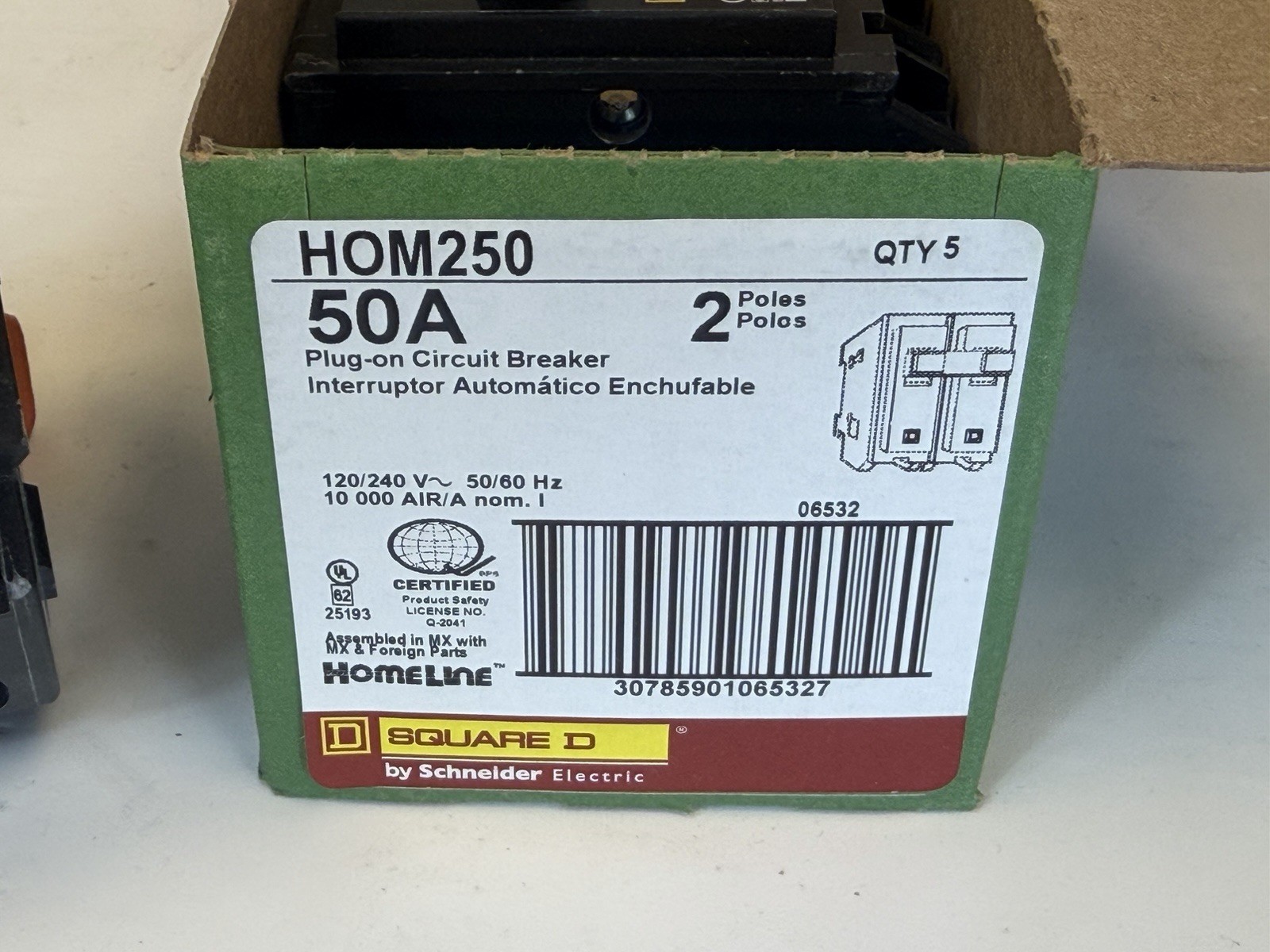 (25) Square D HOM250 50A 2P 120/240V Circuit Breakers *PACK OF 25 NEW*