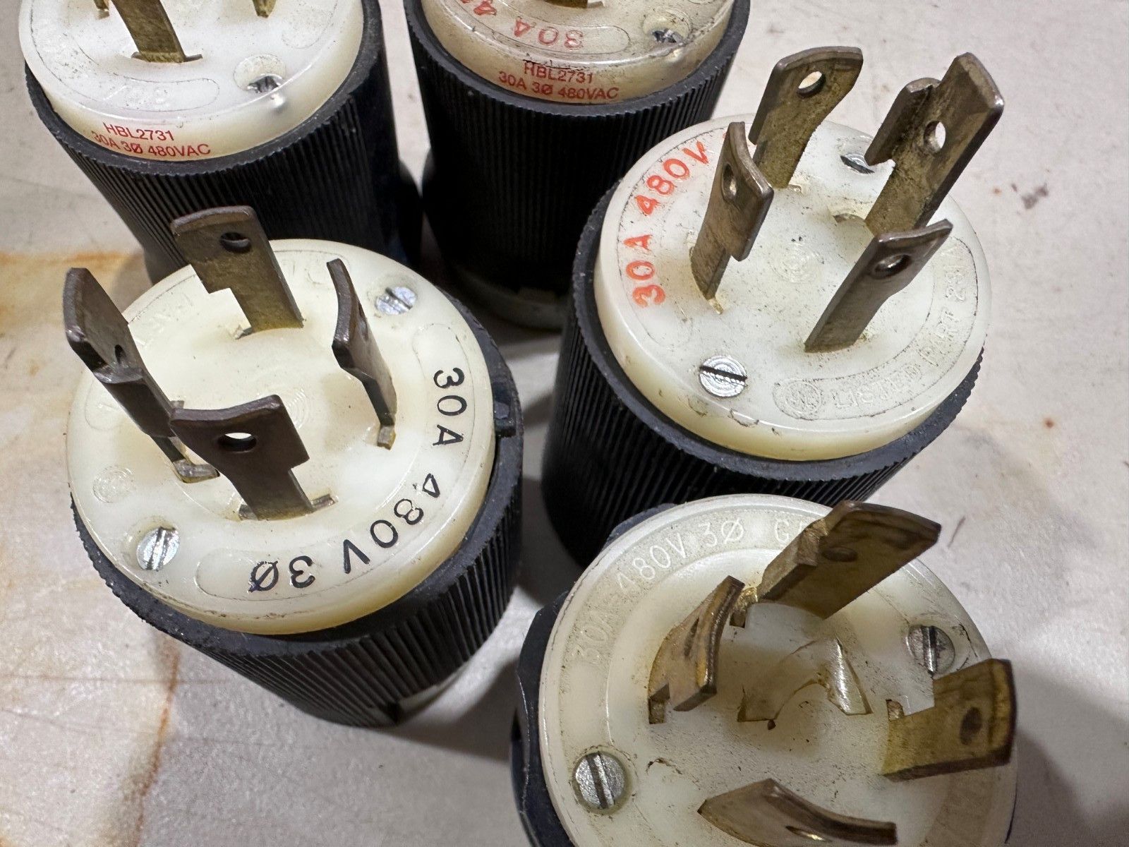 Twist-Lock Plug, 30A 480V 3Ph – Lot of 5, Hubbell HBL2731P & others