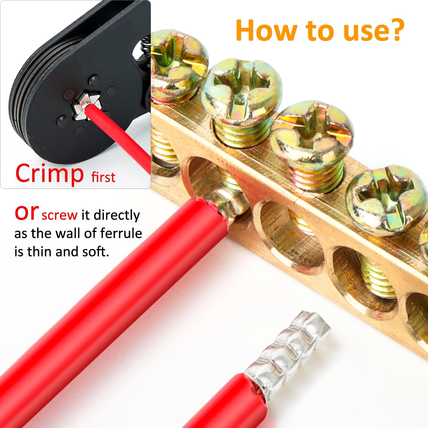 300Pcs 12 10 8 6 4 2 1/0 2/0 Wire Ferrule Tinned Copper Crimp Silver