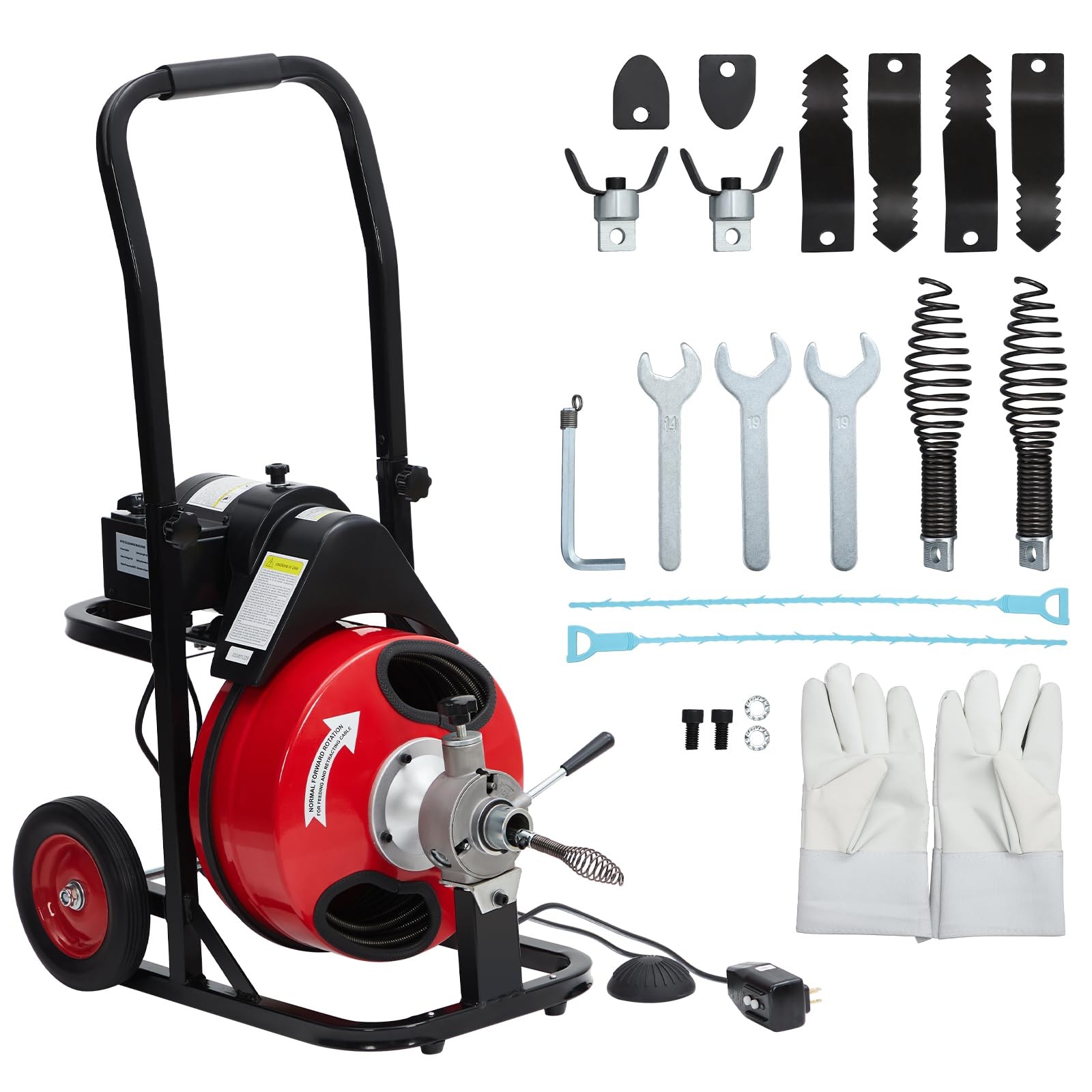 Auto Feed 75 ft x 1/2 in Drain Cleaner Machine with 370W Motor, Portable Sewe…