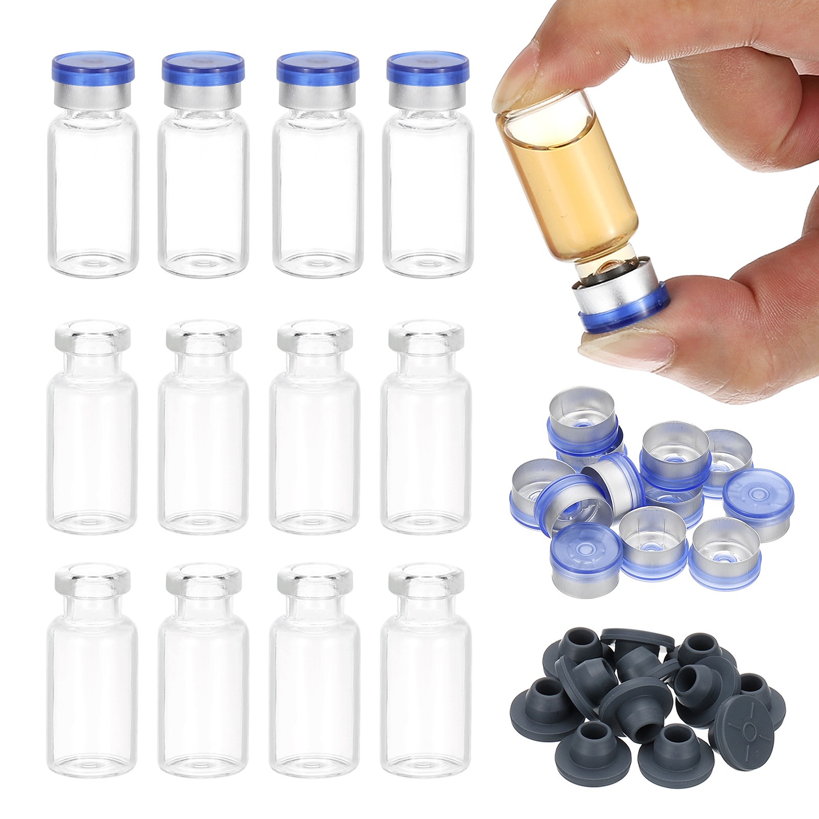 12pcs 3ml Small Clear Glass Vials with Blue Silver Color