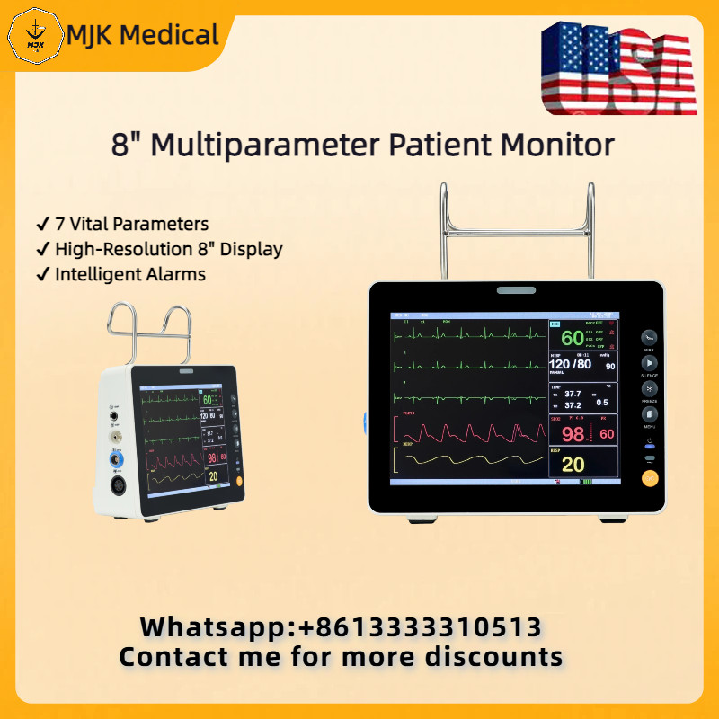 8″ Multiparameter Patient Monitor -ECG, NIBP, SpO2, PR, Temperature, Respiration