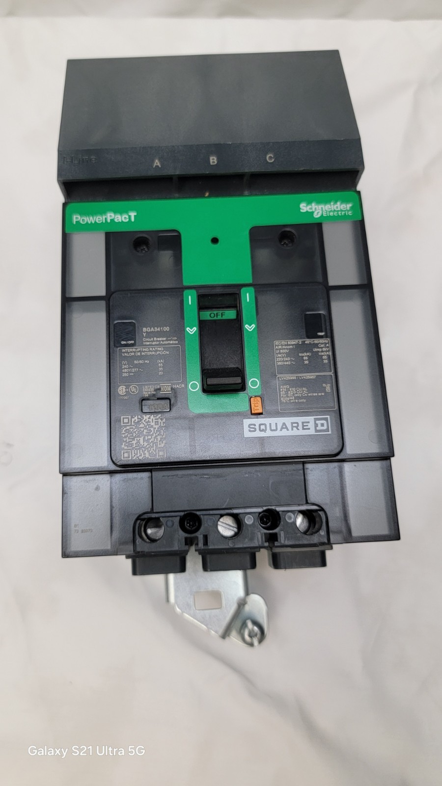 Square D Schneider 100A I-Line Circuit Breaker 3P 35kA 480AC/277DC BGA34100Y