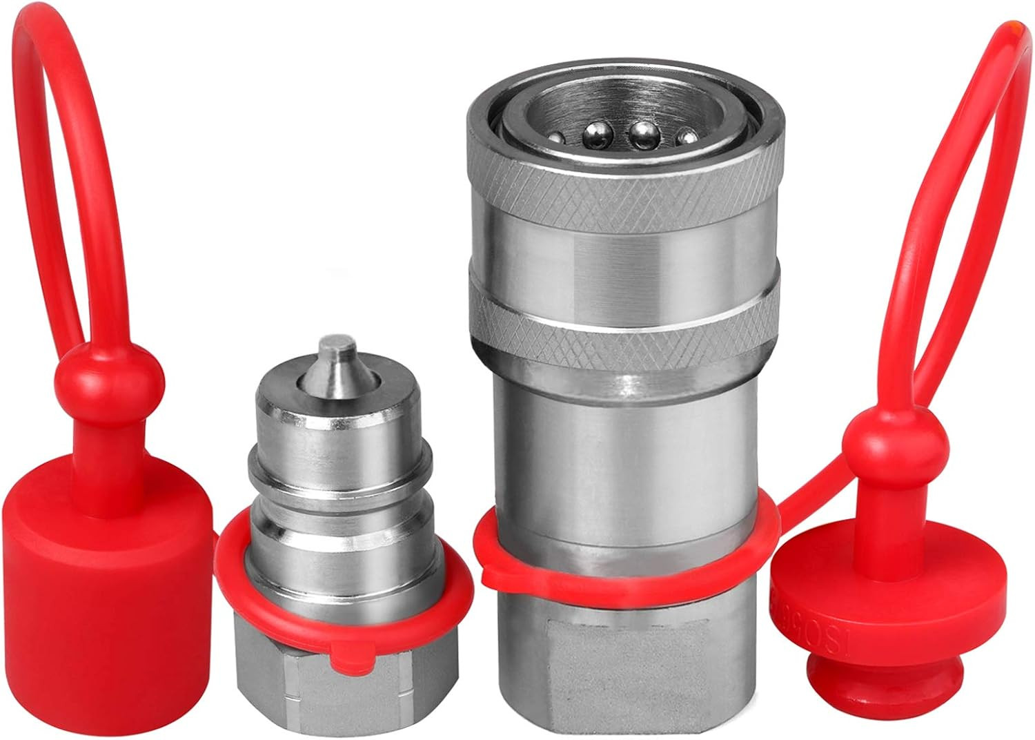 1/4″ NPT ISO 7241-B Hydraulic Quick Connect Couplers/Couplings W/Dust Caps,1/4”