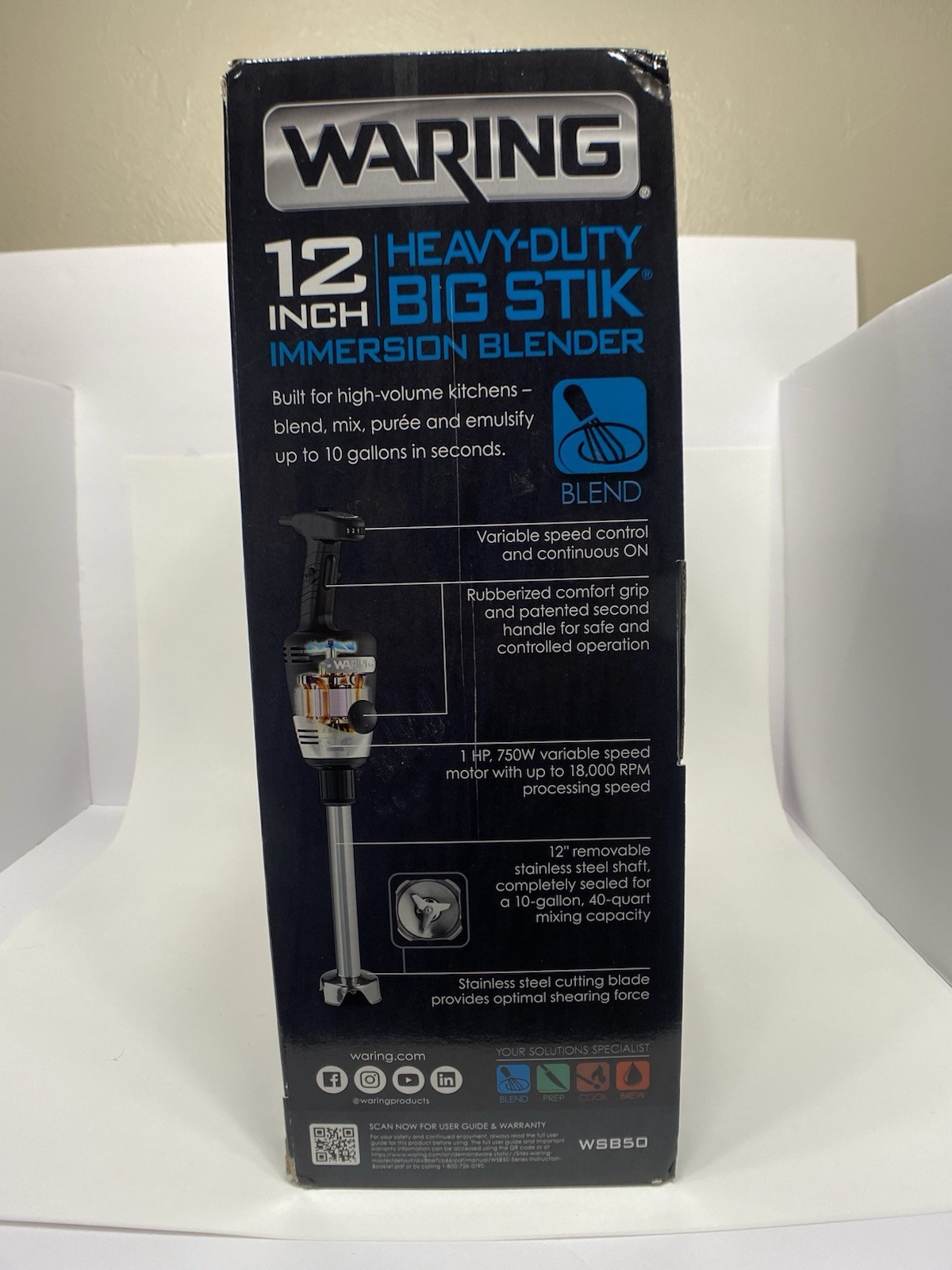 Waring Commercial WSB50 Big Stick Heavy Duty Immersion Blender, 12″ Removable