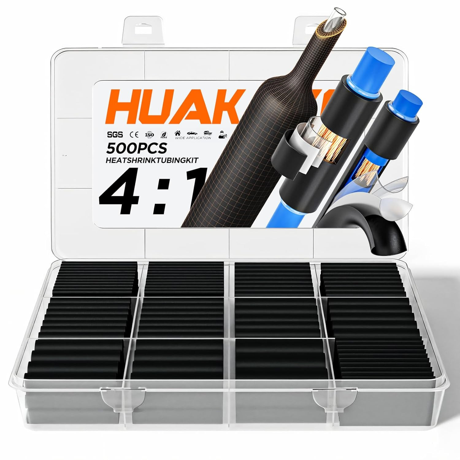 500PCS 4:1 Heat Shrink Tubing Kit with Adhesive Liner, Marine Grade Dual Wall, W